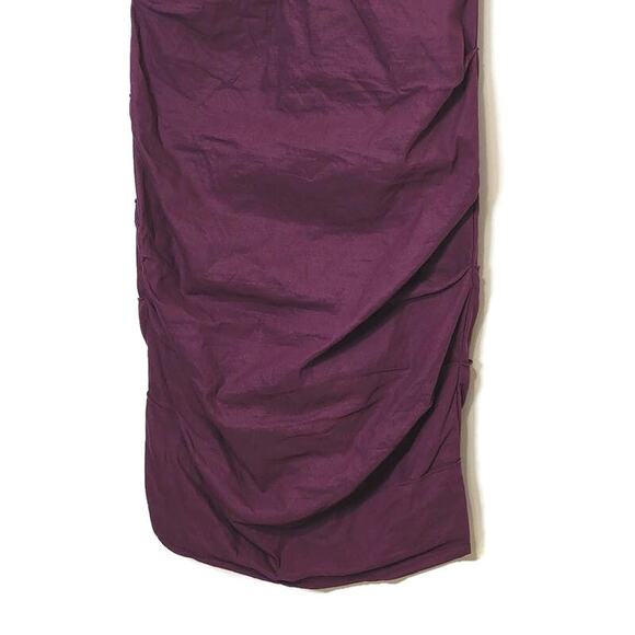 Eileen Fisher V Neck Sleeveless Shirred Cotton Silk Purple Midi Dress Size 10 - Picture 5 of 16